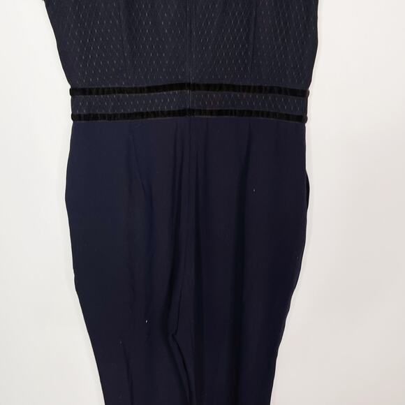 Harlyn Large L Navy Blue Black Lace Illusion Neck Jumpsuit Sleeveless Overlay - Picture 9 of 12